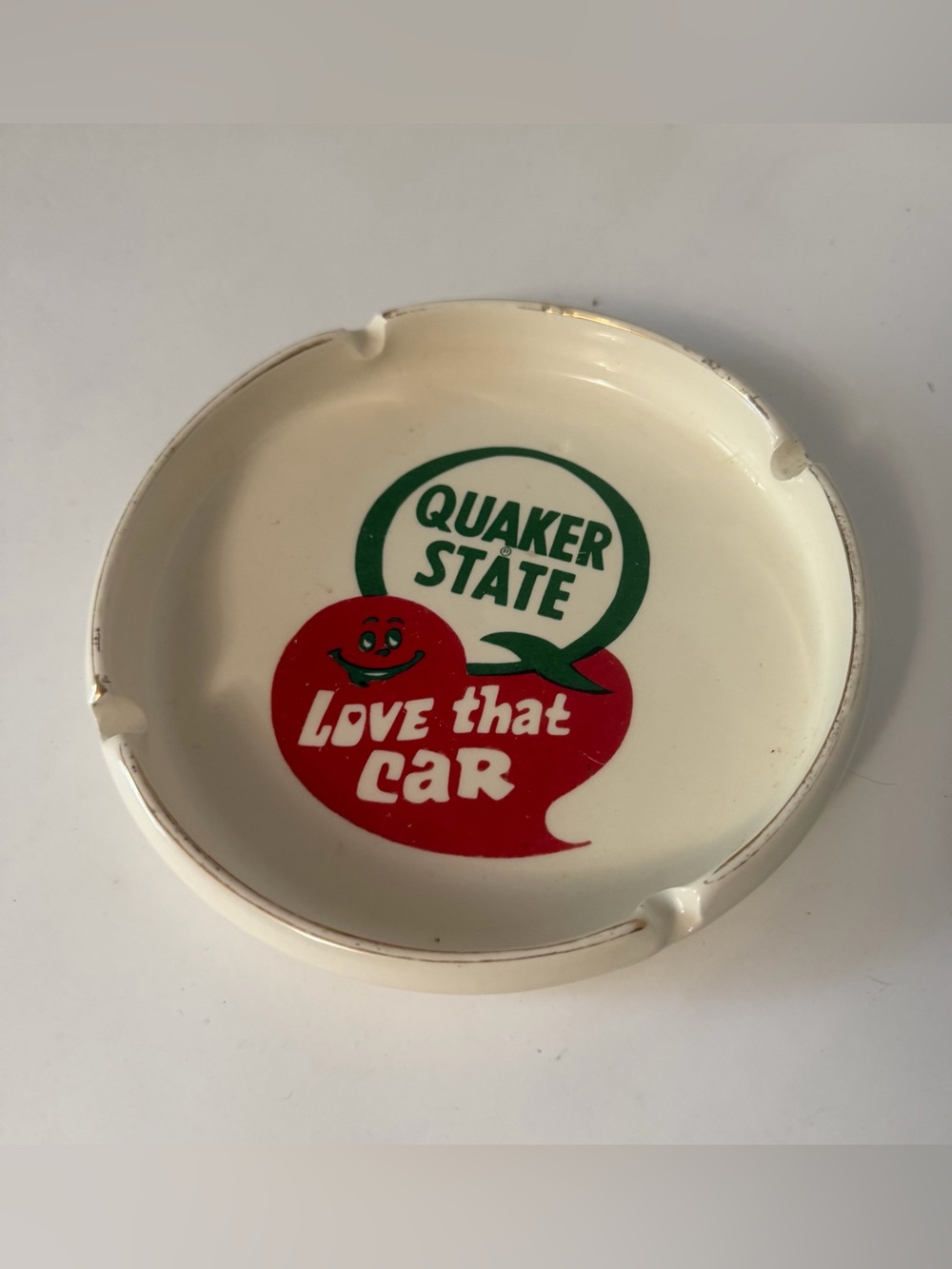 Vintage Quaker State “Love That Car” Ashtray 6.5” Automobile Advertisement